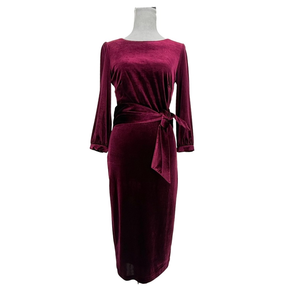 Boden Julianna Velvet Dress Burgundy Size 6 Classic Chic Luxury